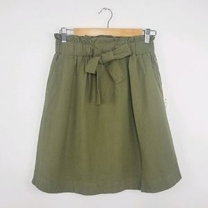 NWT Olive Linen Blend Paperbag Skirt w/ Pockets